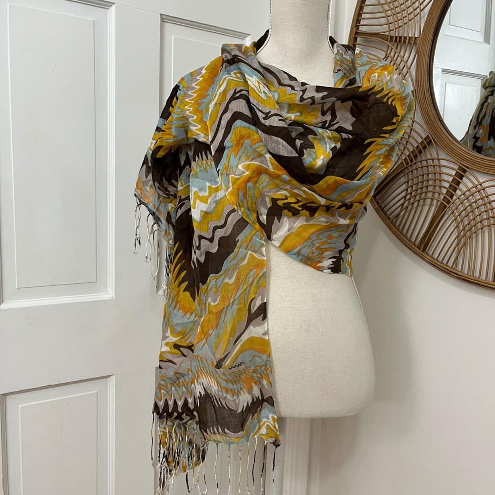 Art to Wear Scarf Wrap OS Fall Colors Boho Zigzag Fringe Festival Indie
